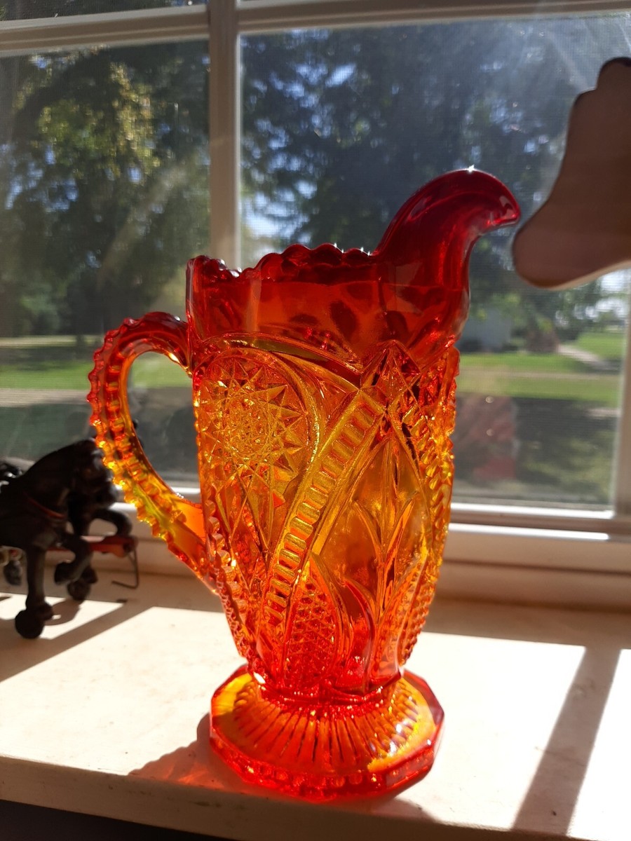 Vintage Viking Glass Amberina Pitcher, Yesteryear Pattern 8 1/4 in