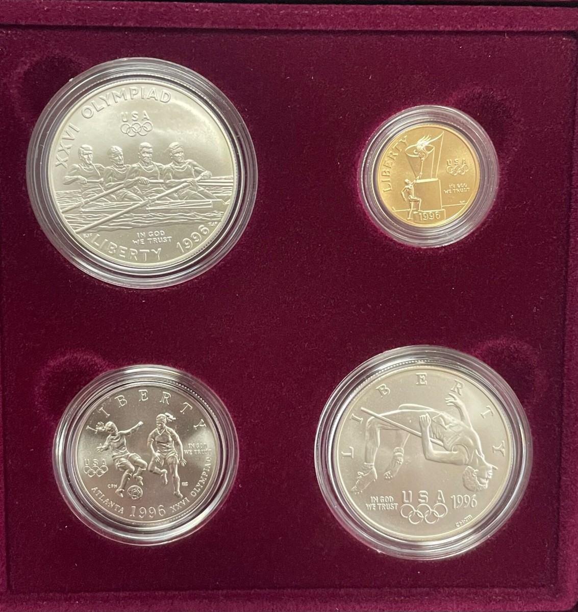 1996 US Mint 4 Coin UNC Set Atlanta Olympic Games Gold & Silver w