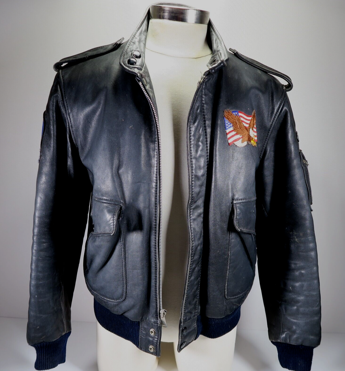 Vintage 80s 90s Hein Gericke Echt Black Leather Bomber Flight