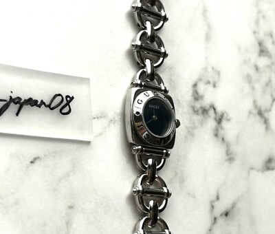 GUCCI 6400L Silver Plated Quartz Black Dial Women Watch Fast