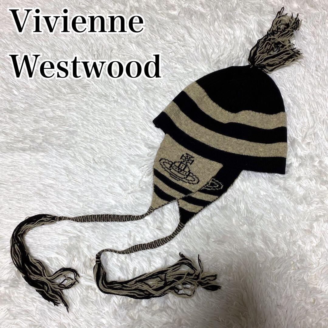 Vivienne Westwood Ear Knit Hat color White Black orb logo fashion