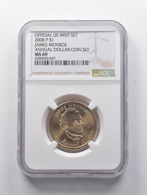 MS69 2008-P James Monroe Presidential Dollar Annual Dollar Coin