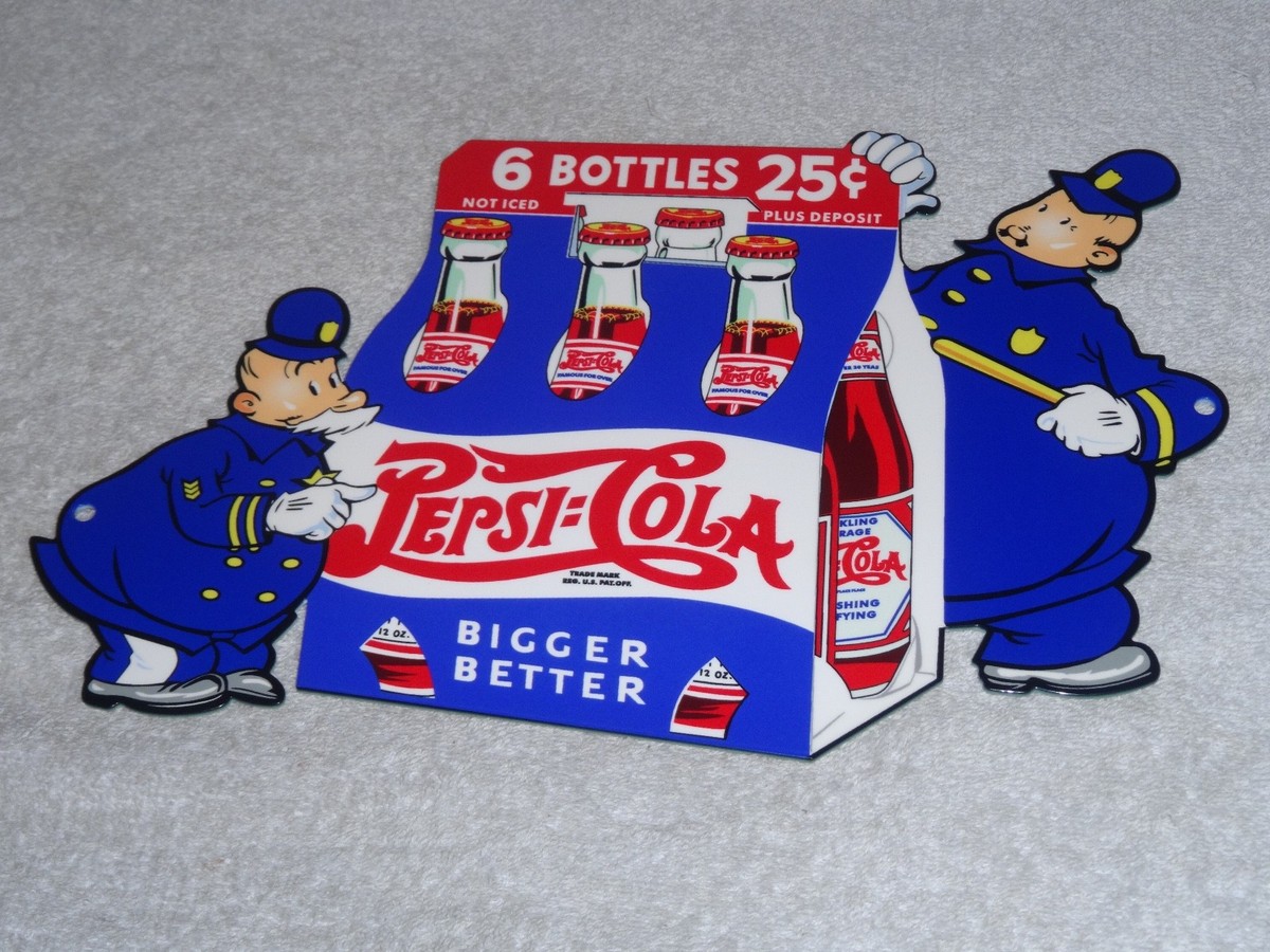 VINTAGE PEPSI COLA 6 BOTTLES 25c POLICEMEN COP 12
