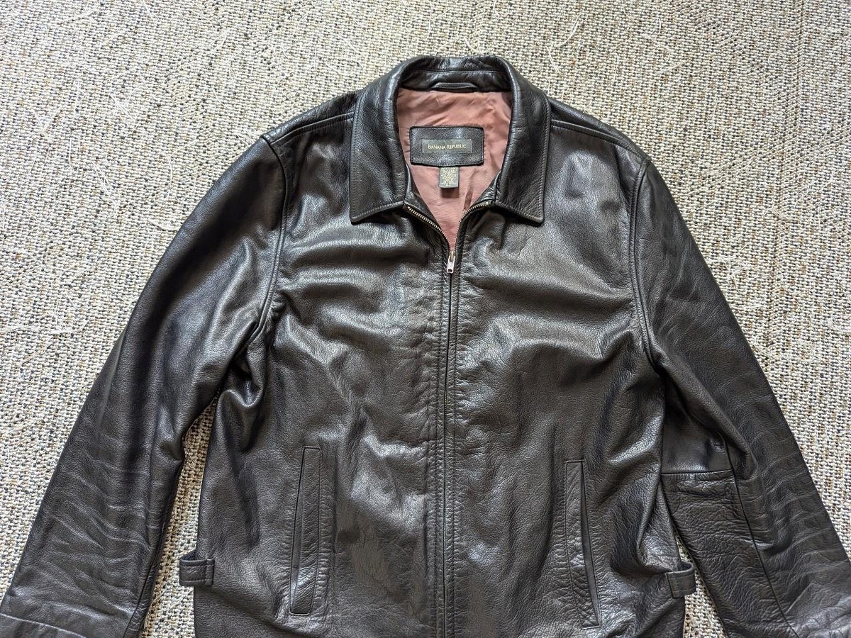 vintage 1990s black BANANA REPUBLIC leather jacket XL cowhide