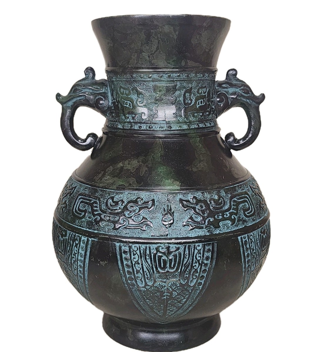 蠟型 青銅製 角型 瑞龍文 花瓶 二上元威 氏作 【公式通販】