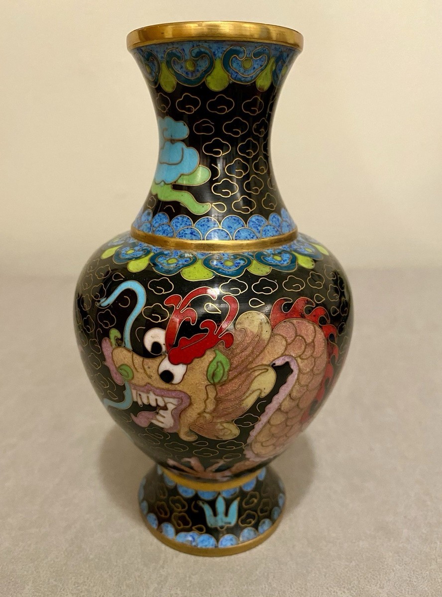 金富士】牡丹図七宝/景泰藍花瓶 38cm 箱付 中国古玩