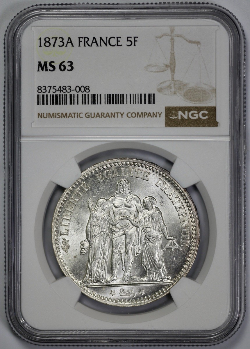 極美品NGC-MS63フランス第三共和政1909 銀貨