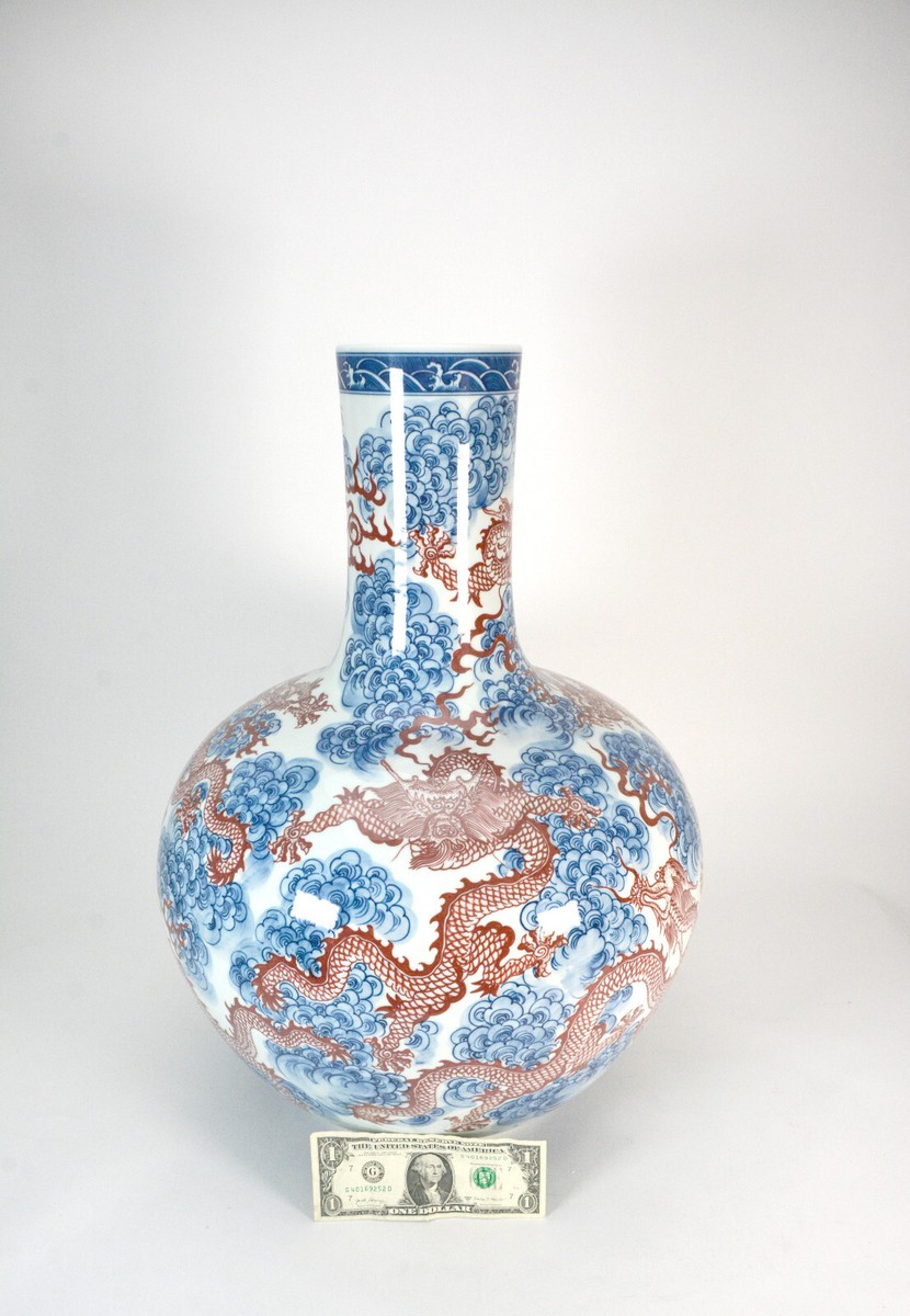 中国 古美術 清時代 斗彩天球特大花瓶 【大清雍正年製】在銘y115 中国