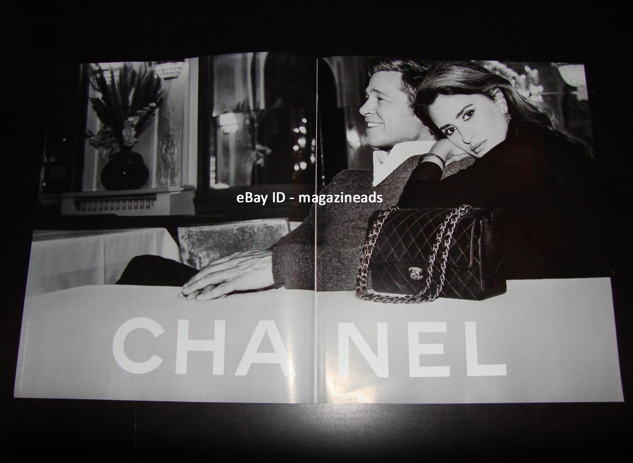CHANEL 2-Page PRINT AD 2024 BRAD PITT Penelope Cruz ICONIC HANDBAG