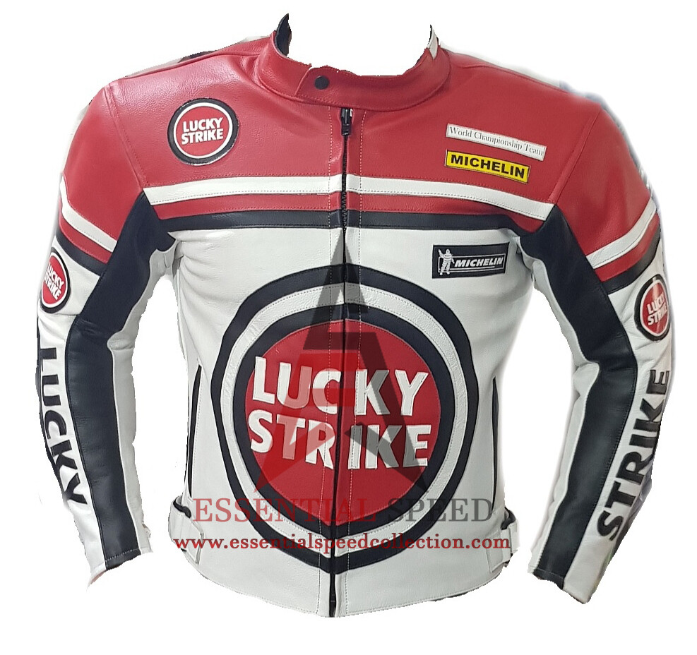 Lucky Strike Racing Motorbike Leather Jacket In Cow Hide/5 Ce