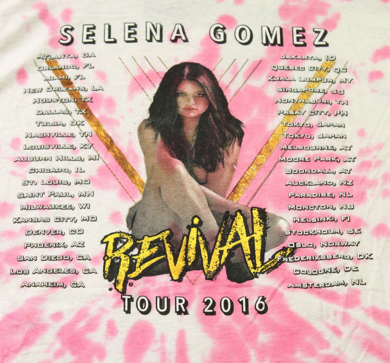 Selena Gomez Revival Tour 2016 Short Sleeve T-Shirt Tie Dye Pink