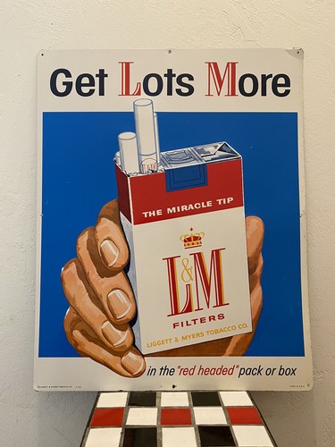 1950's Vintage L&M Cigarettes Embossed Metal Sign 17.75”x 22.25