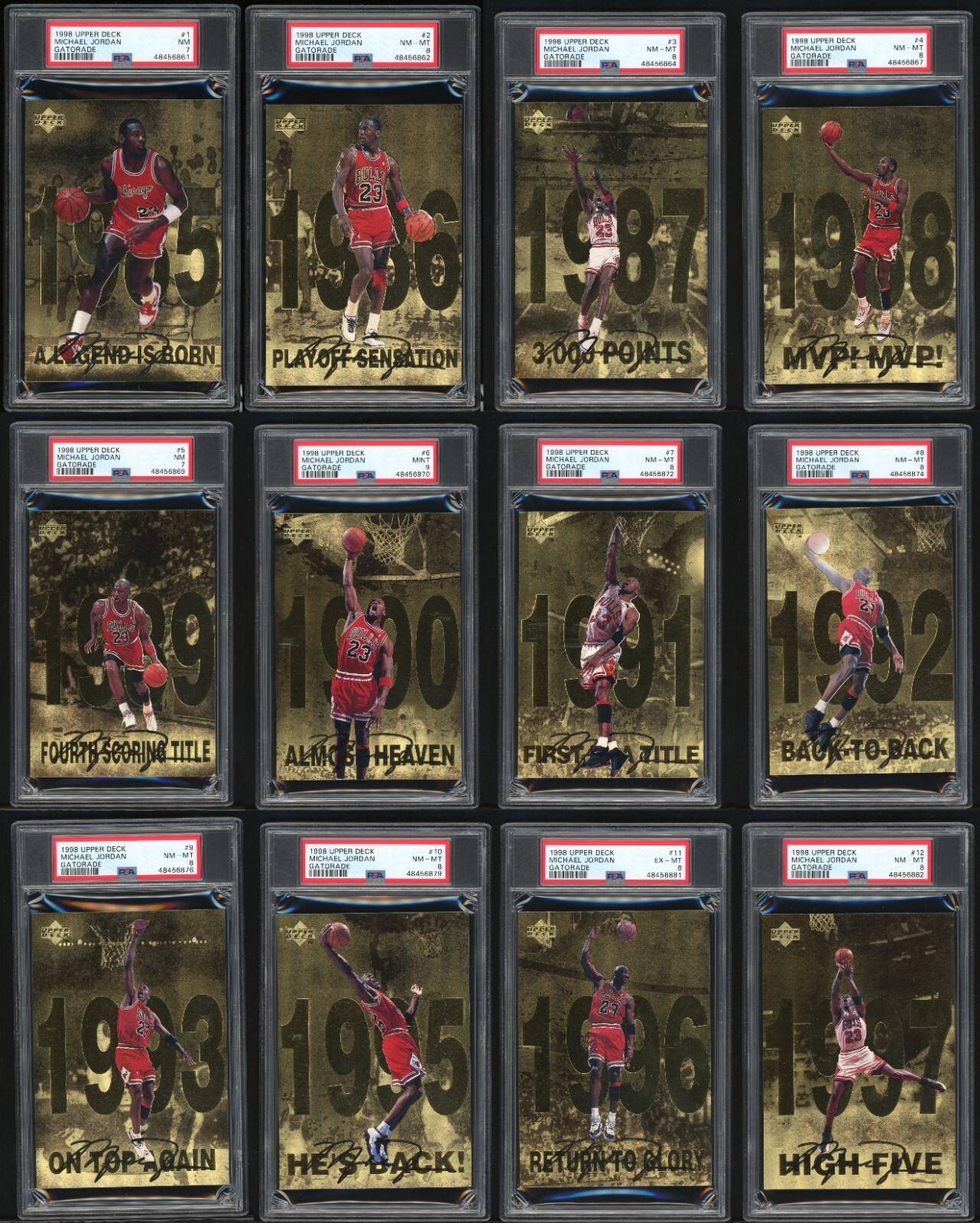1998 UPPER DECK GATORADE MICHAEL JORDAN 1-12 COMPLETE SET-PSA 9,8