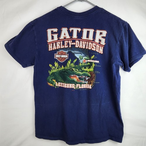 Harley Davidson Blue T SHIRT Large Gator HD Leesburg FL Flames