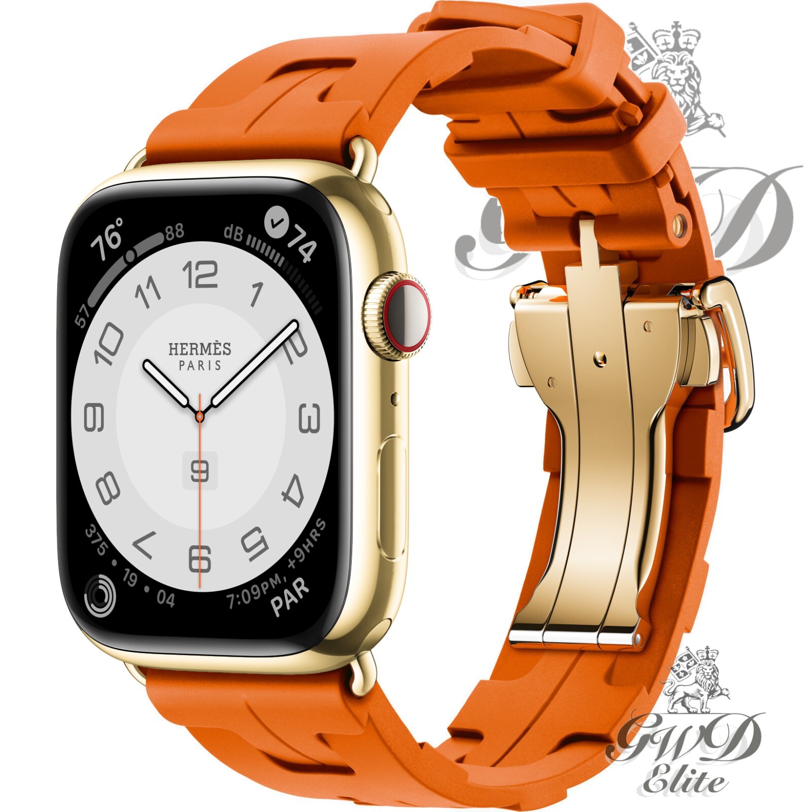 45mm Hermes Apple Watch Series 9 24k Gold Plated Orange Deployment