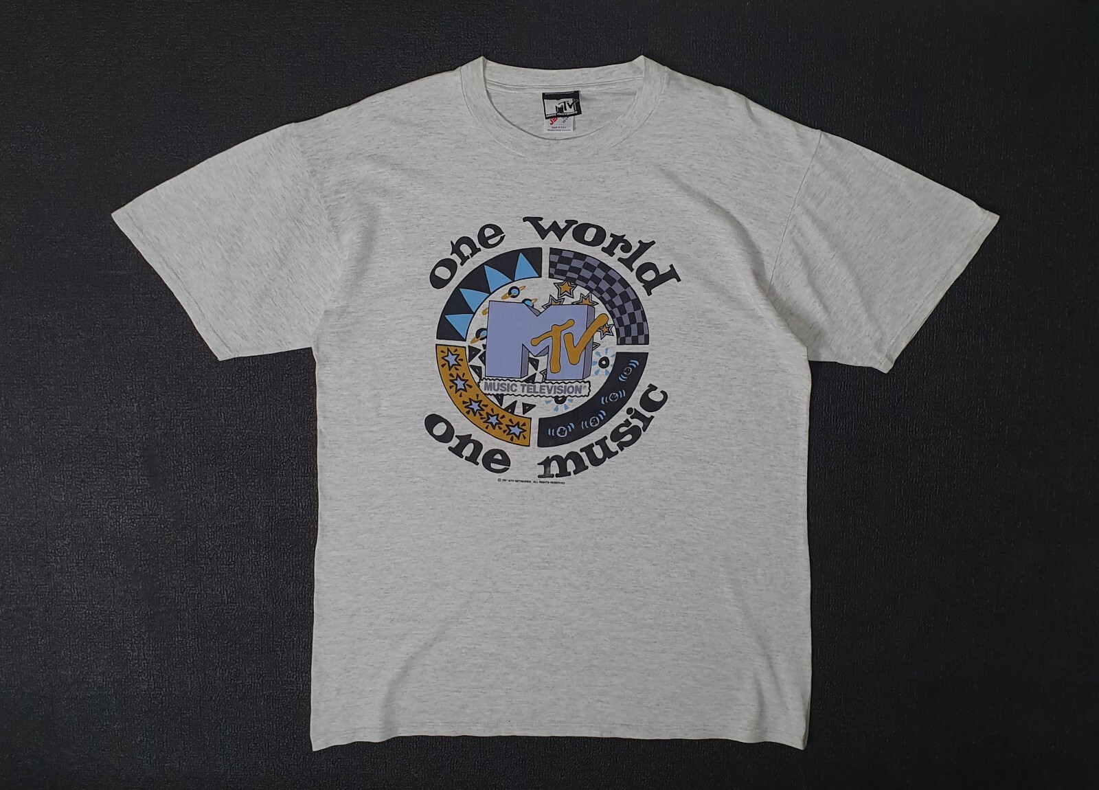 Vintage 1991 MTV One Music One World 90s Music Television T shirt