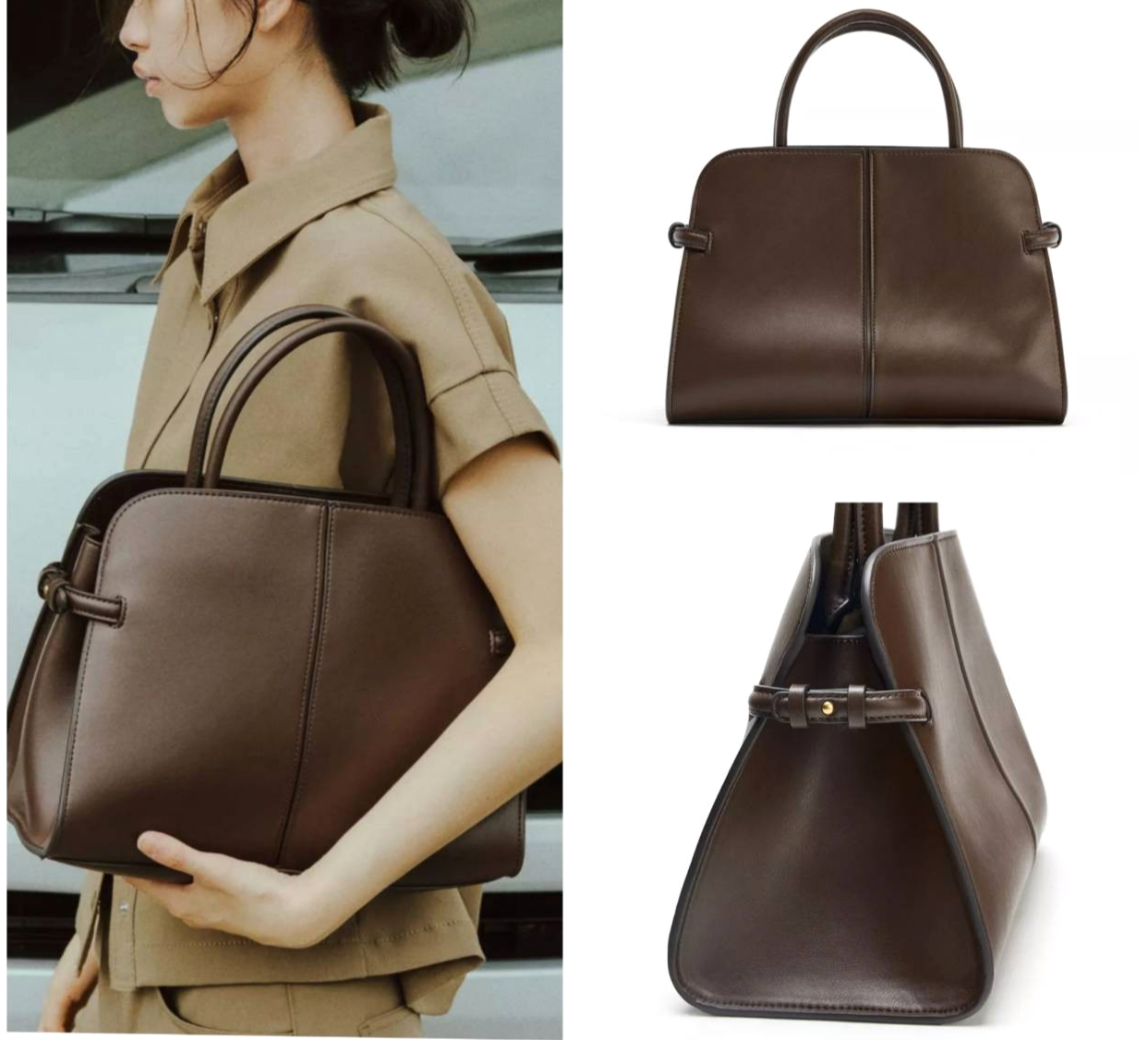 Zara Maxi City Bag Chocolate 6353/610/721 Side Details Detachable