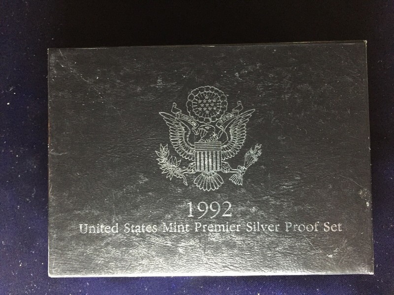 1992 US Mint Premier Silver Proof Set 5 Piece Silver Set Box & COA
