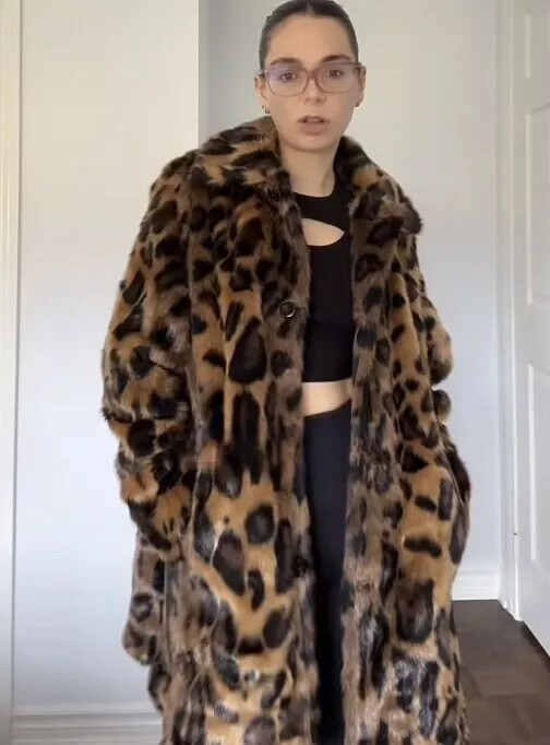 NWT H&M A/W 2024 Fluffy Faux Fur Coat Beige/Leopard 1247701001