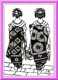 切り絵「舞子さん二人」