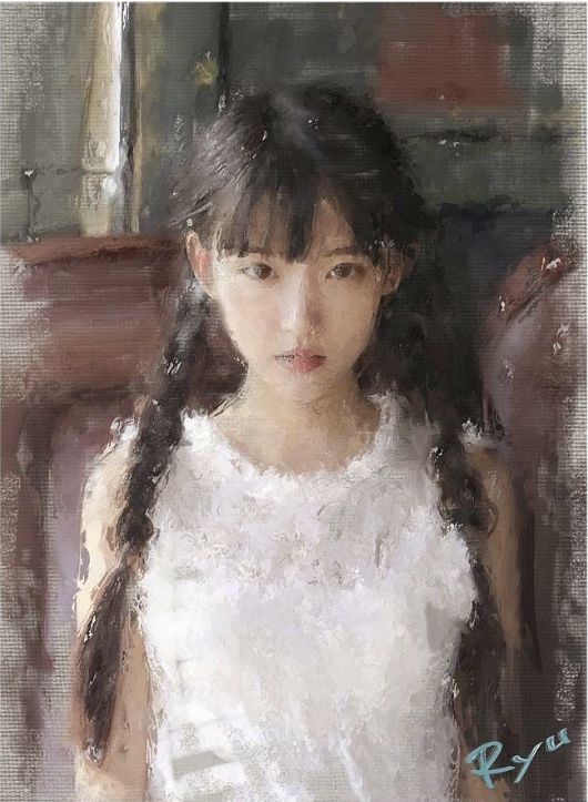 人物画 美人画 painterTMK真筆 フルート 女性人物画 油絵 人物画 美人