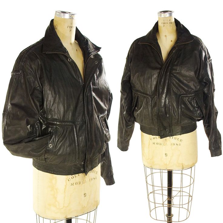 80s short real leather bomber jacket vtg