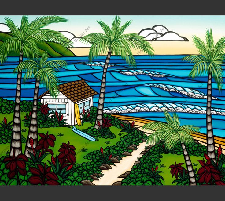 ハワイの風景画 Christie Shin サイン入り ヘザーブラウン トロピカル