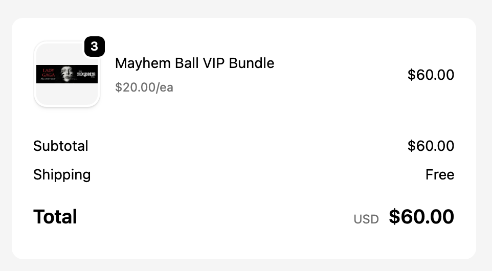 ミュージシャン Lady Gaga VIP Silver/Balcony Merch 1/26 Lady Gaga