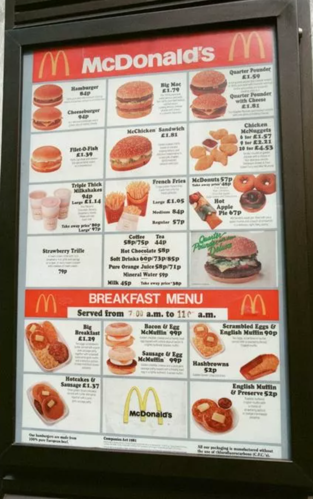 1993年のイギリスの90年代のマクドナルドのメニュー : r/90s