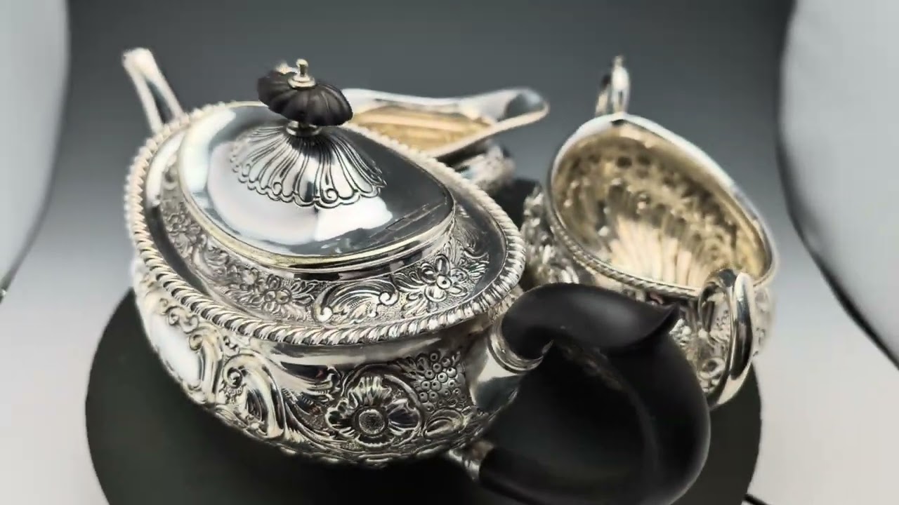 英国製アンティークシルバープレートティーセット3点