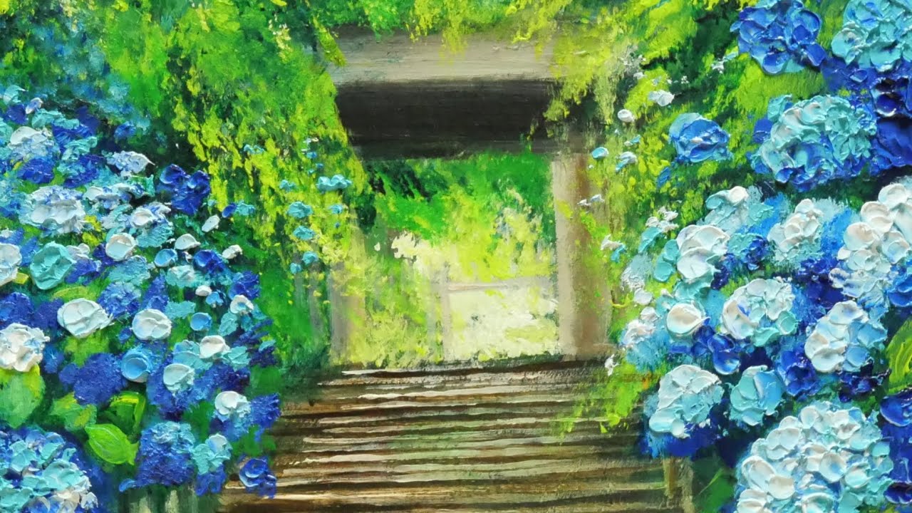 油絵 油彩 油彩画 絵 絵画【紫陽花寺】 油絵 油彩 油彩画 絵 絵画
