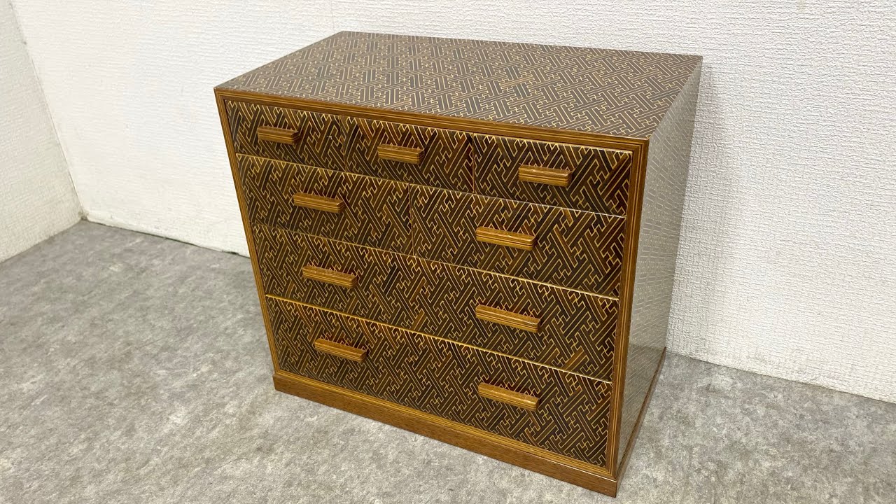 ☆ 箱根寄木細工 寄木細工 紗綾形模様 木製 小引き出し 4段 7杯 小箪笥