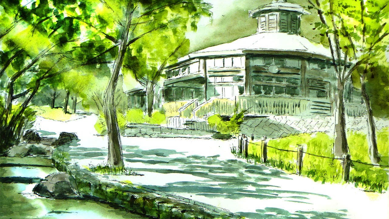 絵画水彩画風景画原画P10「阿武隈川」菊地正則美品額付きサイン