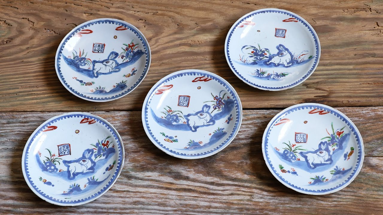 天啓赤絵兎文小皿（5客 / 明時代） - 天平堂（TENPYODO）