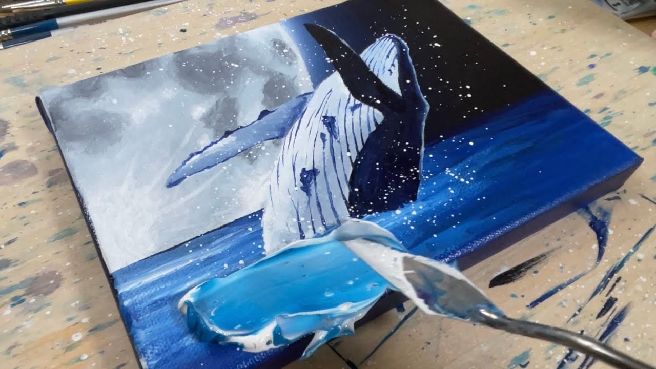アクリル絵の具でザトウクジラと立体的な波を描く｜メイキング