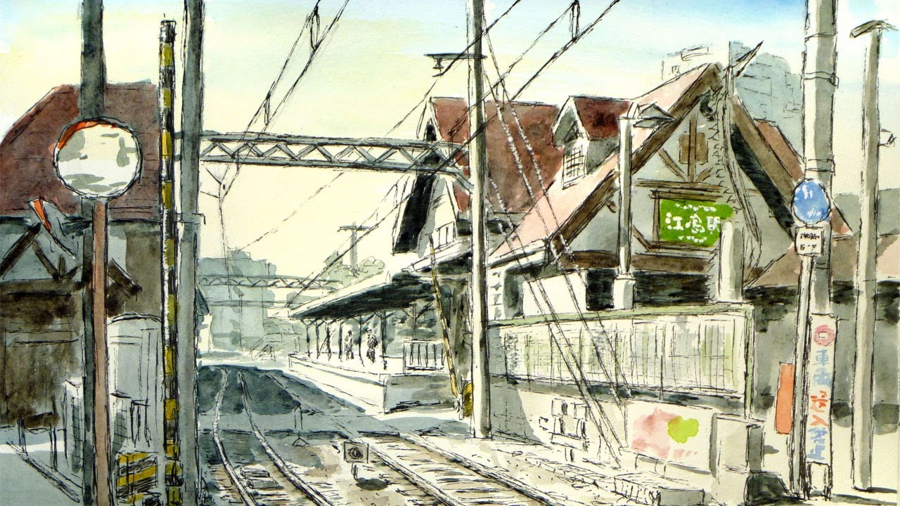 江ノ島駅 朝の風景 【透明水彩風景画】 Enoshima station 【Watercolor