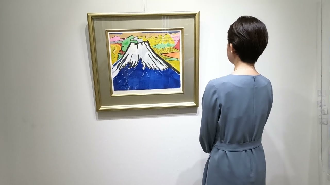 片岡球子「赤富士」油彩 F4号 肉筆 サインあり 片岡球子「富士」油彩