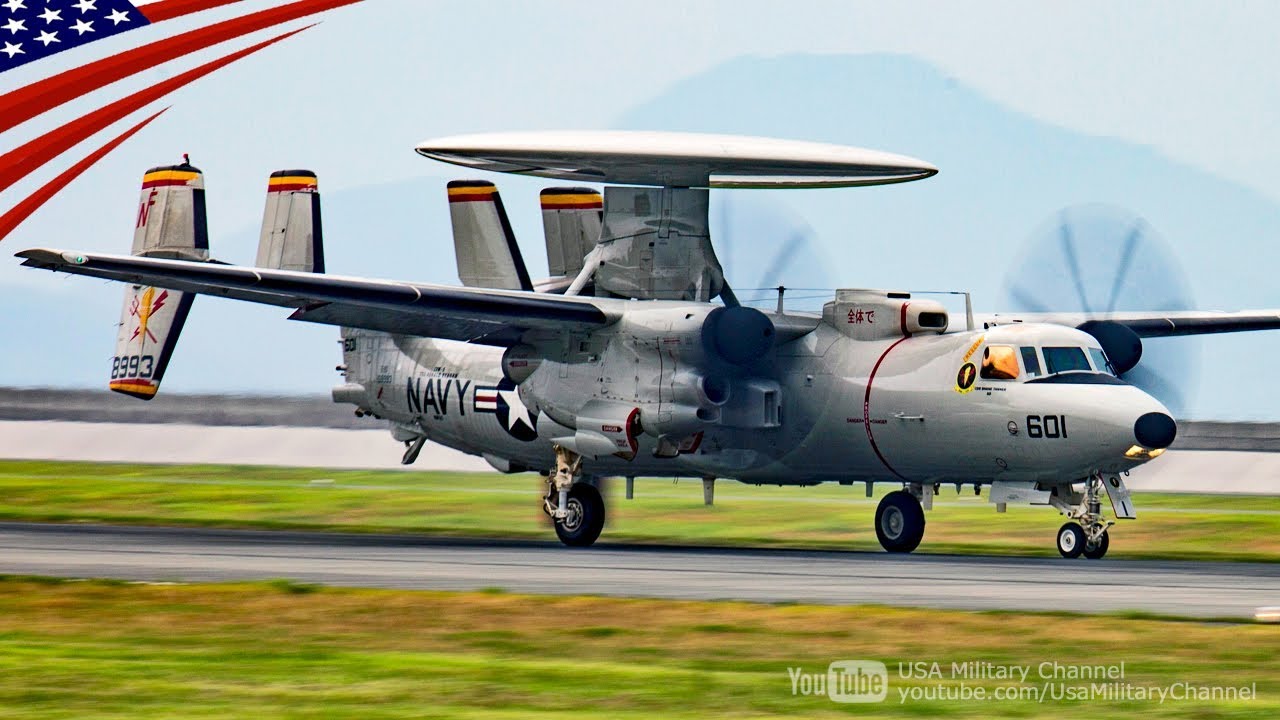 米空母艦載機の移転】第1陣のE-2D早期警戒機が岩国基地に到着 - YouTube