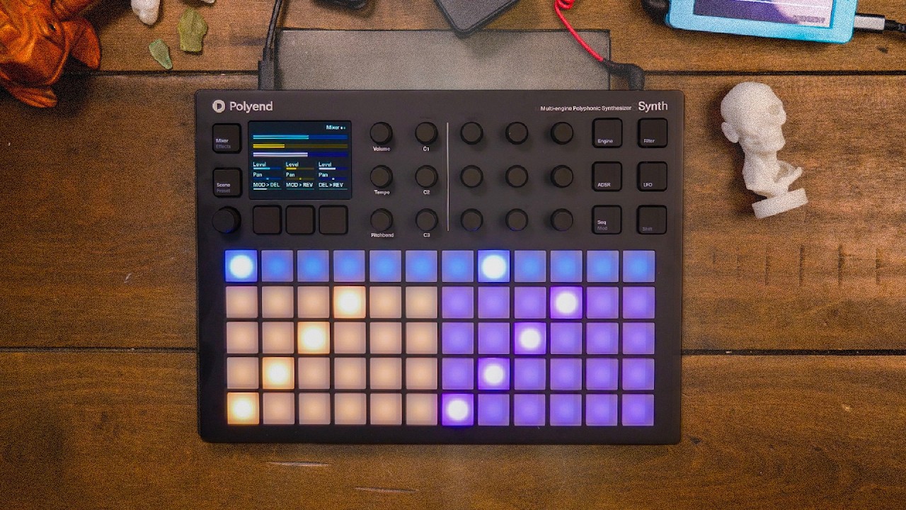 グリッドに3つのシンセを配置して直感的な演奏ができる、Polyend