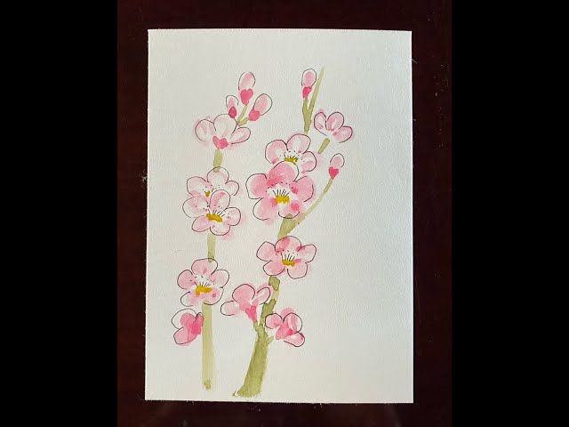 誰でも描けるハガキ絵【梅の花】水彩画・初心者[Plum blossom