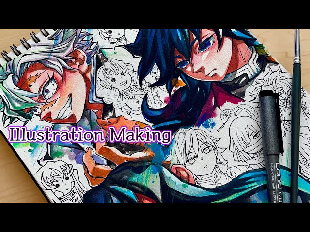 鬼滅の刃】冨岡義勇・不死川実弥・時透無一郎描いてみた！【アナログ