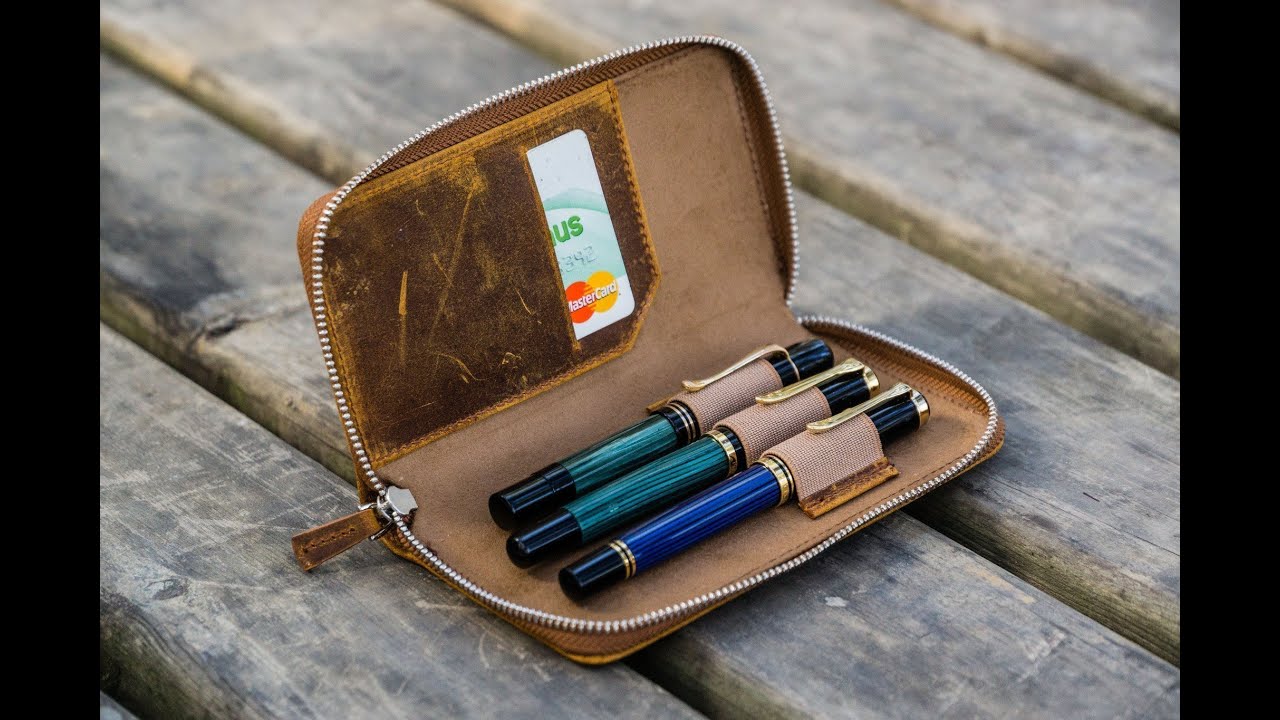 ガレンレザー 3本差しジップペンポーチクレイジーホース ブラウン GA