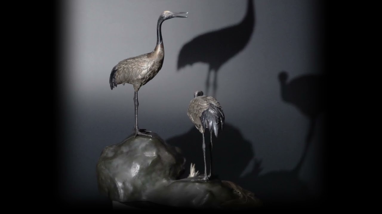 光陽作 銀製双鶴置物 - 古好屋