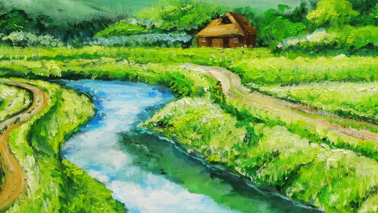 油絵 菅家令子 絵 絵画 インテリア 額付(白) uF6-063003 田園風景 絵画