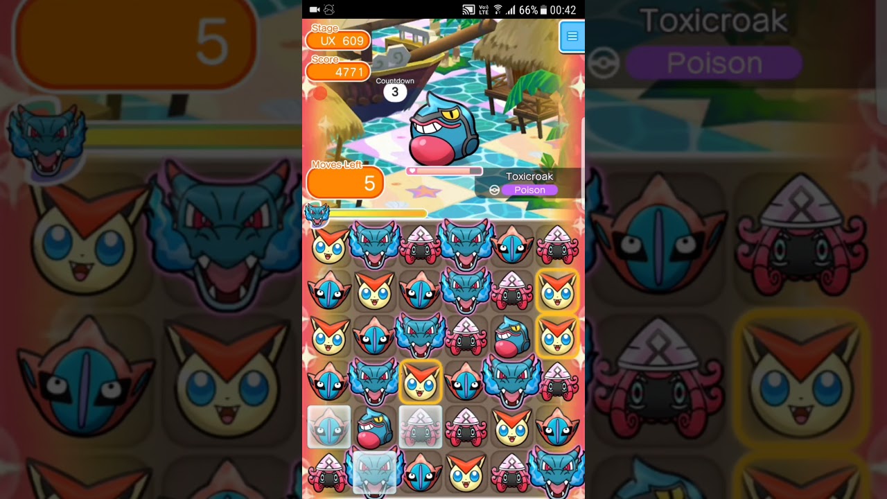 Pokemon Shuffle Mobile UX Stage 609 Toxicroak ITEMLESS『ポケとる