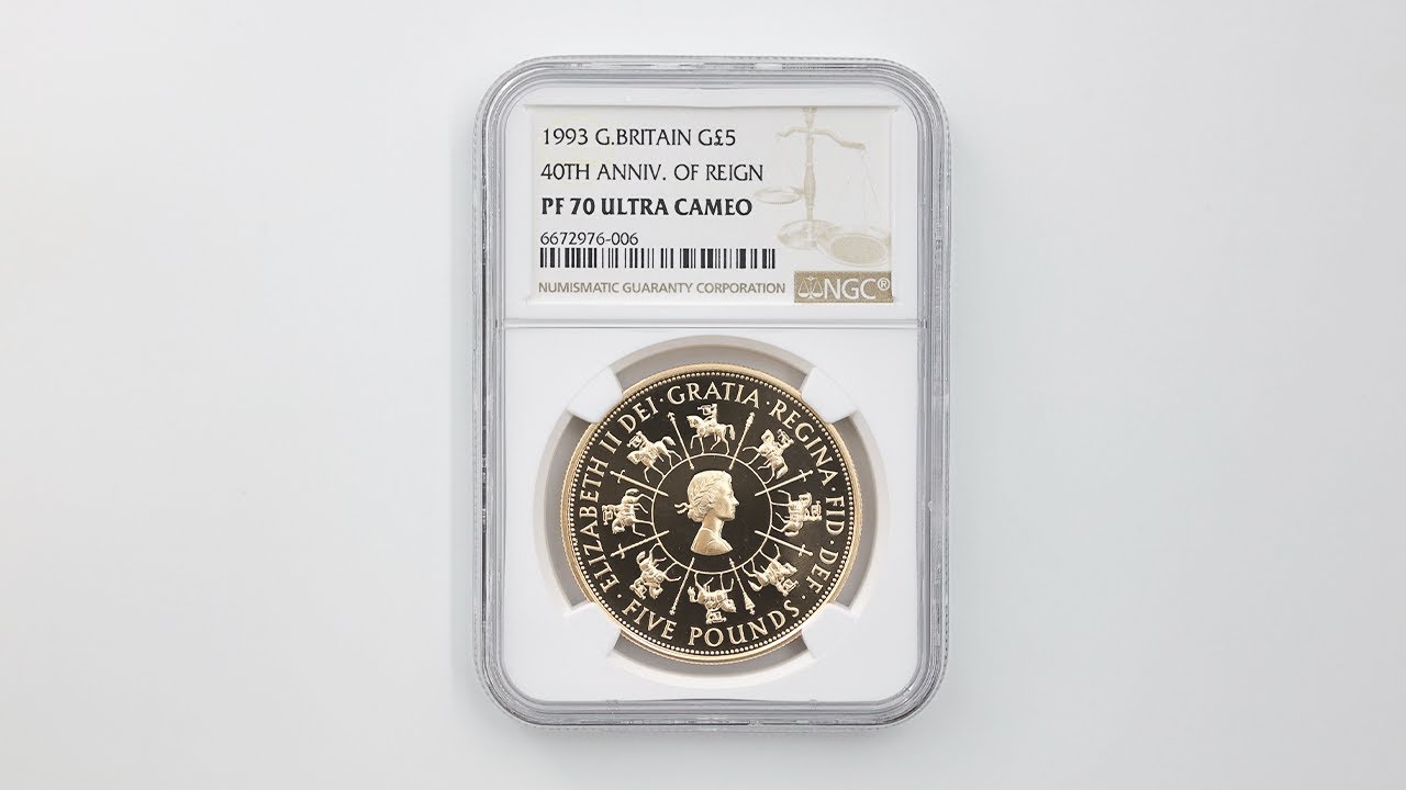 1993 英国 エリザベス2世 戴冠40周年記念 5ポンド 金貨 プルーフ NGC