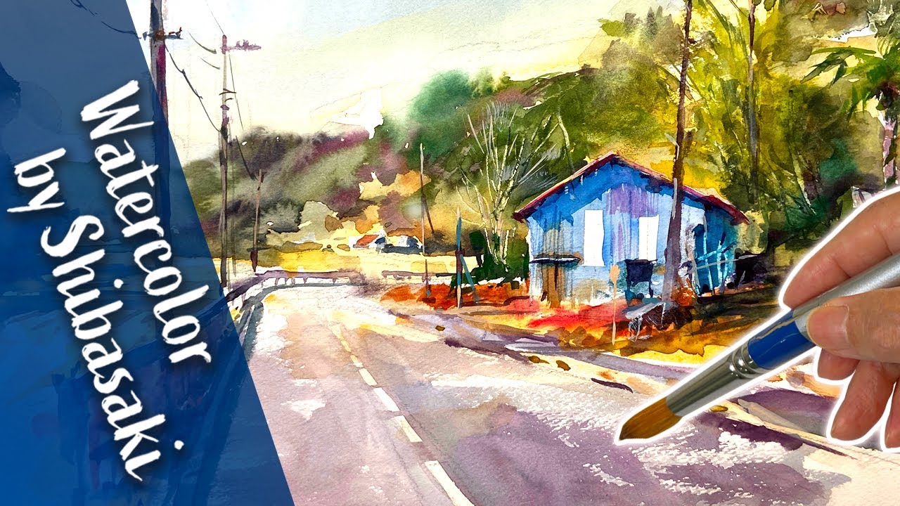 Eng sub] Painting a roadside hut in watercolor / Sketching in a
