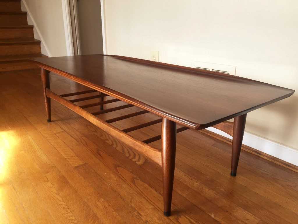 Mid Century Modern Bassett Artisan Walnut Surfboard Coffee Table