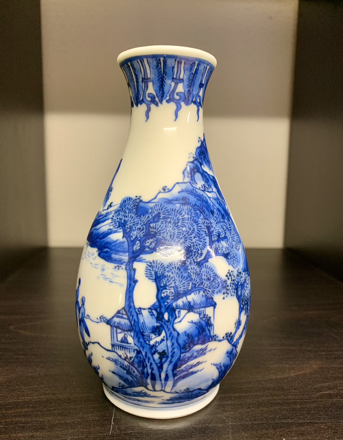 中国骨董陶器清朝花瓶 花器染付山水花瓶 骨董