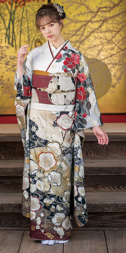 振袖セット 高級 仕立上り 京友禅 たたき染め シルバー 袋帯 長襦袢